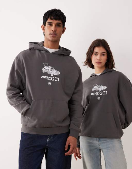 ASOS DESIGN Unisex relaxed hoodie with Volkswagen prints in gray, 3 of 4