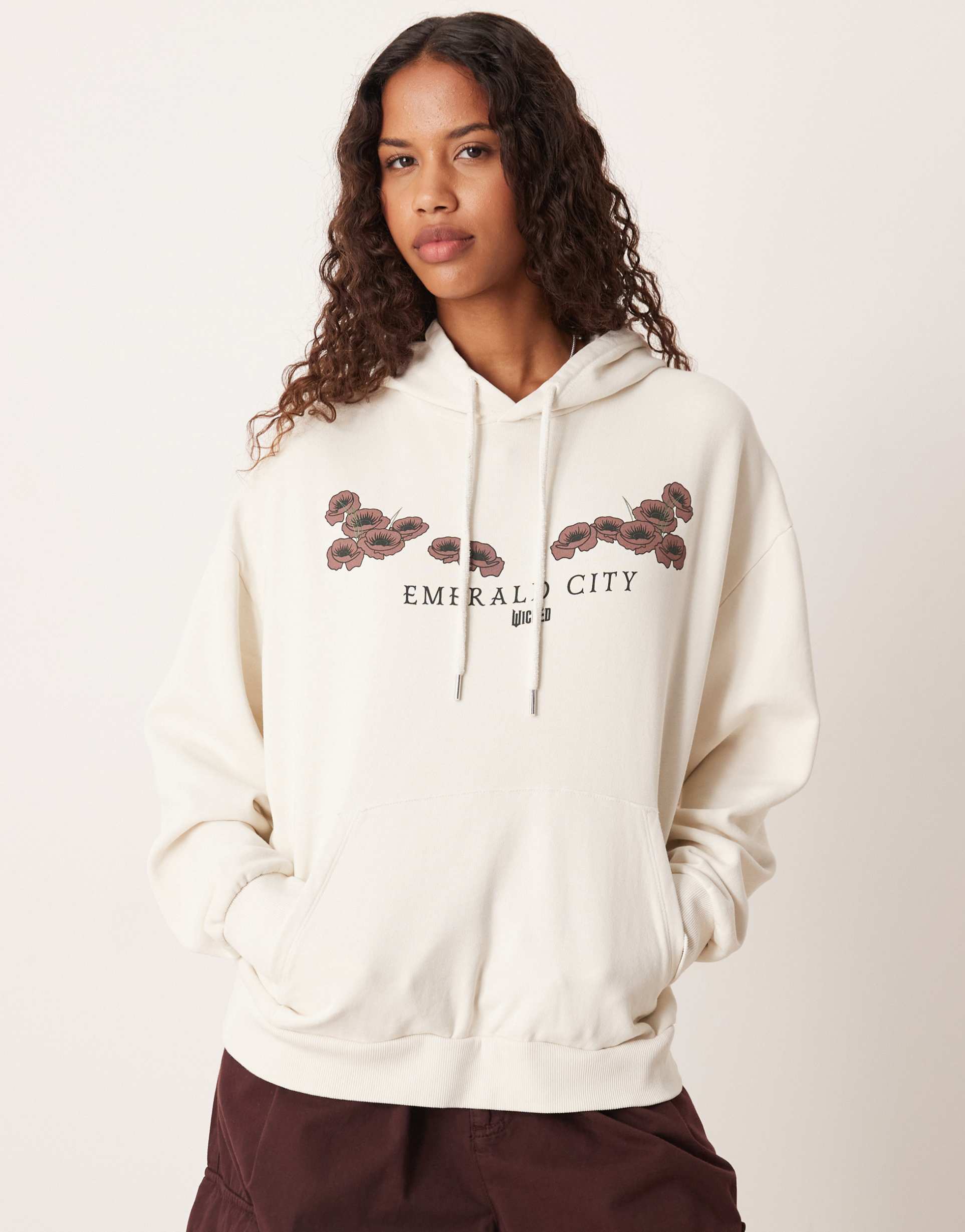 ASOS DESIGN unisex relaxed hoodie with Wicked print in Ecru
