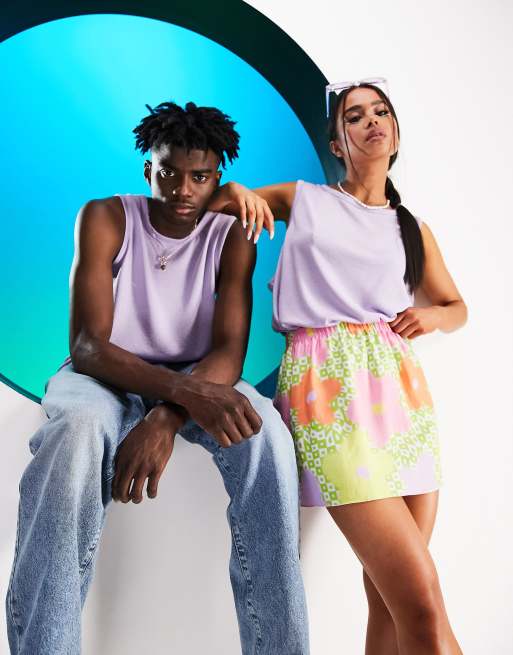 ASOS DESIGN Unisex relaxed linen look tank top in blend in lilac