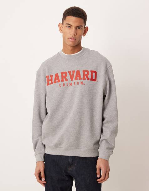ASOS Design unisex relaxed sweat with Harvard print in grey marl - view 1