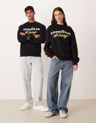 Asos Design Unisex Relaxed Sweatshirt With Good Year Racing Embroidery In Black