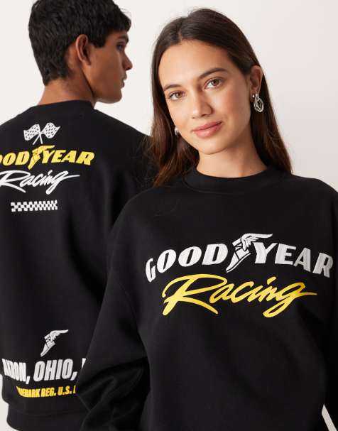 ASOS DESIGN unisex relaxed sweatshirt with Good Year racing embroidery in dark grey