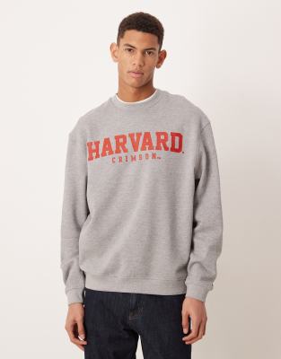 Asos Design Unisex Relaxed Sweatshirt With Harvard Print In Gray