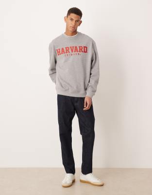 Asos Design Unisex Relaxed Sweatshirt With Harvard Print In Gray