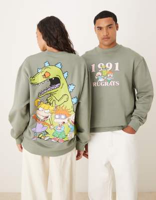 Asos Design Unisex Relaxed Sweatshirt With Rugrats Print In Green