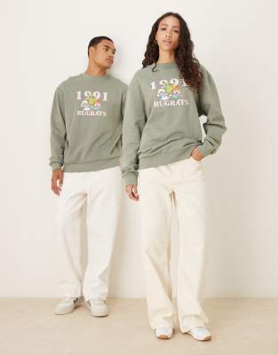 Asos Design Unisex Relaxed Sweatshirt With Rugrats Print In Green