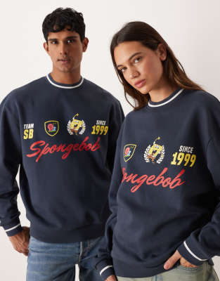 Asos Design Unisex Relaxed Sweatshirt With Spongebob Prints In Blue