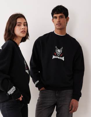 Asos Design Unisex Relaxed Sweatshirt With Stranger Things In Black