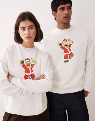 Asos Design Unisex Relaxed Sweatshirt With The Simpsons Christmas Prints In White