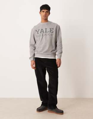 Asos Design Unisex Relaxed Sweatshirt With Yale Print In Gray