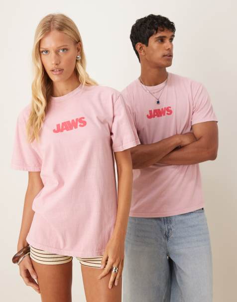 ASOS DESIGN – Unisex – Rosa t-shirt i oversize med 'Jaws'-tryck - view 1