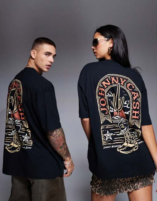 ASOS DESIGN - Unisex - Sort og oversized T-shirt med officielt Johnny Cash-print, 2 af 4