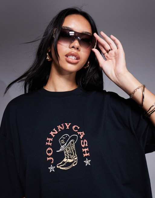 ASOS DESIGN - Unisex - Sort og oversized T-shirt med officielt Johnny Cash-print, 3 af 4