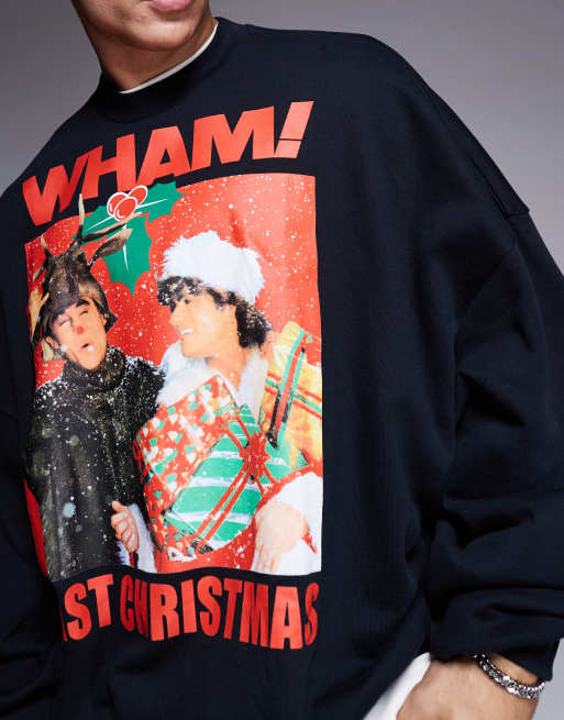 ASOS DESIGN - Unisex - Sort og super-oversized sweatshirt med WHAM-juleprint, 4 af 4