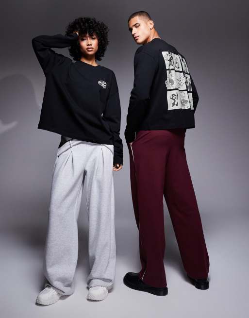 ASOS DESIGN - Unisex - Sort oversized T-shirt med lange ærmer og 'Disney Mickey and Friends'-print i firkantet pasform 