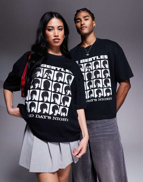 ASOS DESIGN - Unisex - Sort oversized T-shirt med officielt The Beatles-print i firkantet pasform - view 1