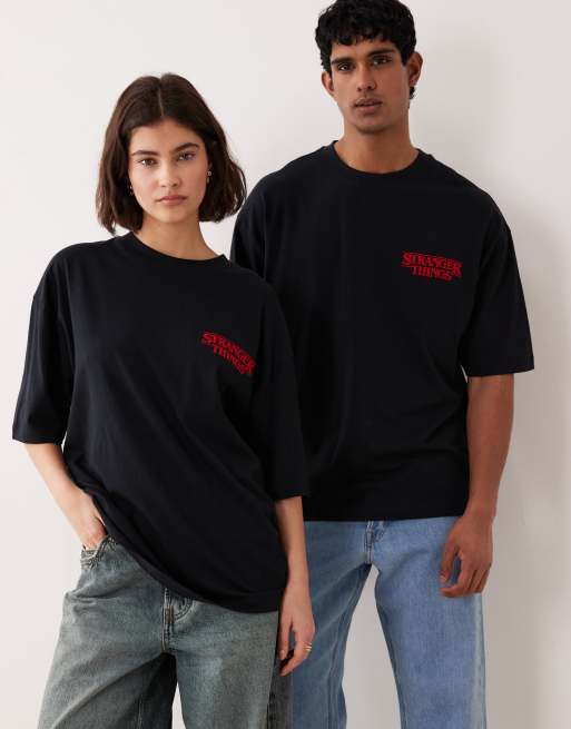 ASOS DESIGN - Unisex - Sort oversized T-shirt med Stranger Things-broderi, 4 af 4