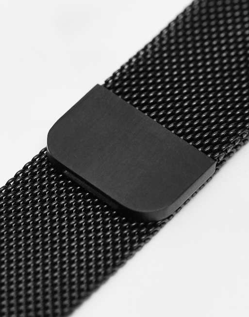 ASOS DESIGN unisex stainless steel classic watch with magnetic mesh strap in matte black tone , 4 of 4