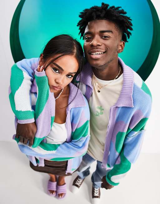 ASOS DESIGN – Unisex-Strickjacke aus Baumwolle mit durchgehendem Reißverschluss und Wirbelmuster 