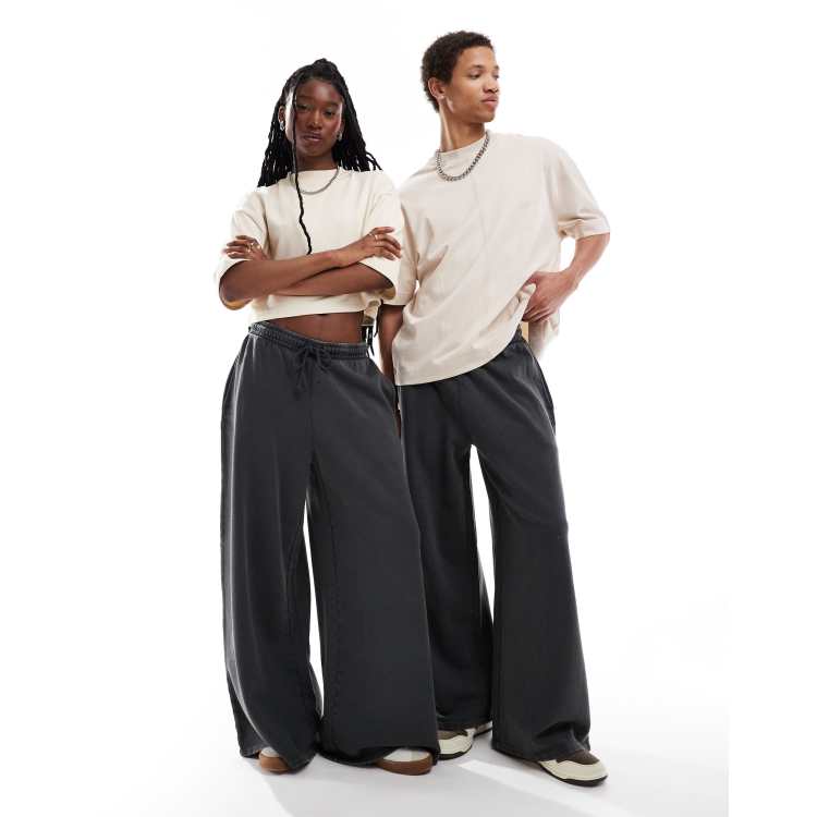 ASOS DESIGN unisex super wide sweatpants in washed charcoal