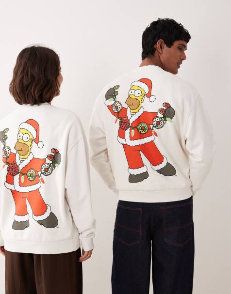 ASOS DESIGN – Unisex-Sweatshirt im Relaxed-Fit-Stil in Cremeweiß mit „The Simpsons“-Weihnachts-Print - view 1