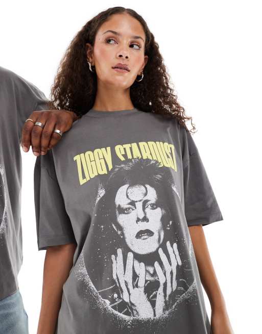ASOS DESIGN – Unisex-T-Shirt in Anthrazit mit „Bowie“-Print und Oversize-Schnitt, 4 von 4