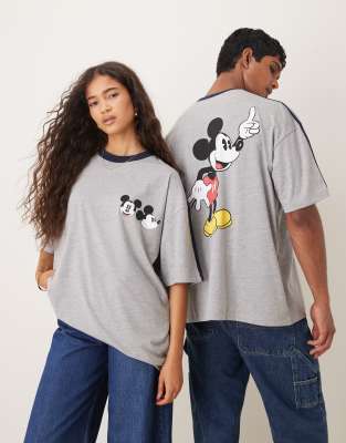 ASOS DESIGN - Unisex-T-Shirt in Grau mit Micky Maus-Print und Oversize-Passform
