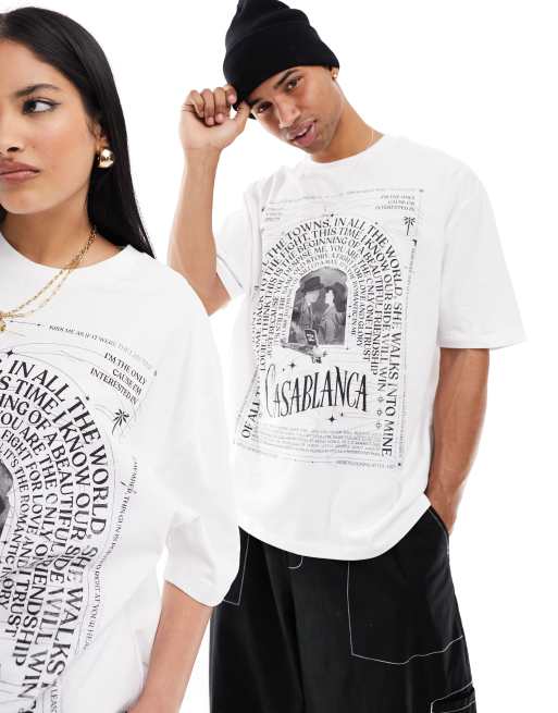 ASOS DESIGN – Unisex-T-Shirt in Oversize-Passform in Schwarz mit lizenziertem Casablanca-Textprint