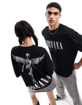 ASOS DESIGN - Unisex-T-Shirt in Oversize-Passform in Schwarz mit Nirvana-Textprint