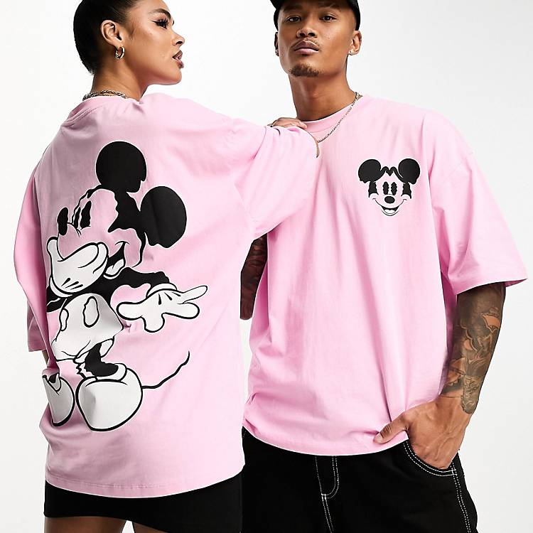 ASOS DESIGN – Unisex-T-Shirt in Rosa mit Micky Maus-Print und  Oversize-Passform | ASOS