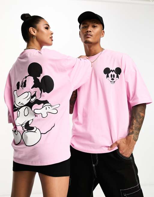 ASOS DESIGN – Unisex-T-Shirt in Rosa mit Micky Maus-Print und