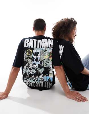 ASOS DESIGN - Unisex-T-Shirt in Schwarz mit „Batman"-Prints und Oversize-Schnitt-Weiß