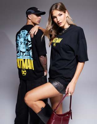 ASOS DESIGN - Unisex-T-Shirt in Schwarz mit „Batman"-Schaumdruck und Oversize-Passform