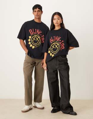 ASOS DESIGN - Unisex-T-Shirt in Schwarz mit Blink-182-Print und Oversize-Passform