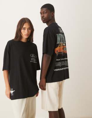 ASOS DESIGN - Unisex-T-Shirt in Schwarz mit Mustang-Print und Oversize-Schnitt