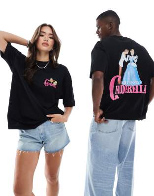 ASOS DESIGN - Unisex-T-Shirt in Schwarz mit Oversize-Passform und „Cinderella"-Grafikprint