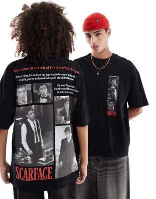 ASOS DESIGN - Unisex-T-Shirt in Schwarz mit Oversize-Passform und „Scarface"-Prints