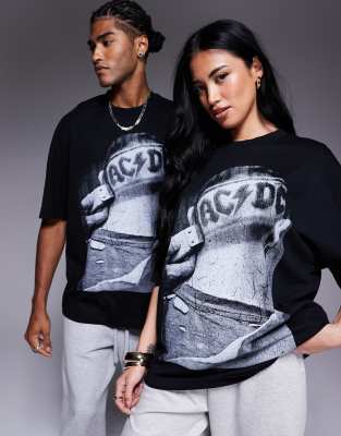 ASOS DESIGN - Unisex-T-Shirt in Schwarz mit Oversize-Schnitt und „AC/DC"-Print