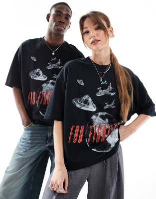 ASOS DESIGN - Unisex-T-Shirt in Schwarz mit Oversize-Schnitt und lizenzierten „Foo Fighters"-Prints