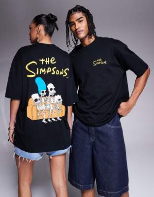 ASOS DESIGN - Unisex-T-Shirt in Schwarz mit „The Simpsons"-Prints und Oversize-Schnitt