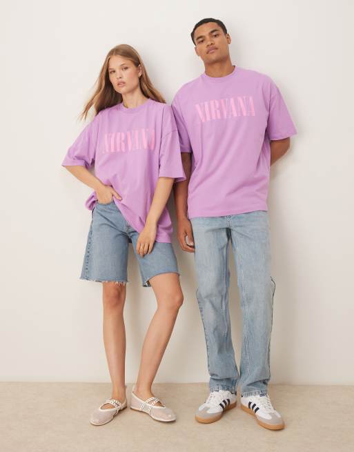 ASOS DESIGN – Unisex-T-Shirt in verwaschenem Lila mit Nirvana-Print und Oversize-Schnitt, 2 von 4