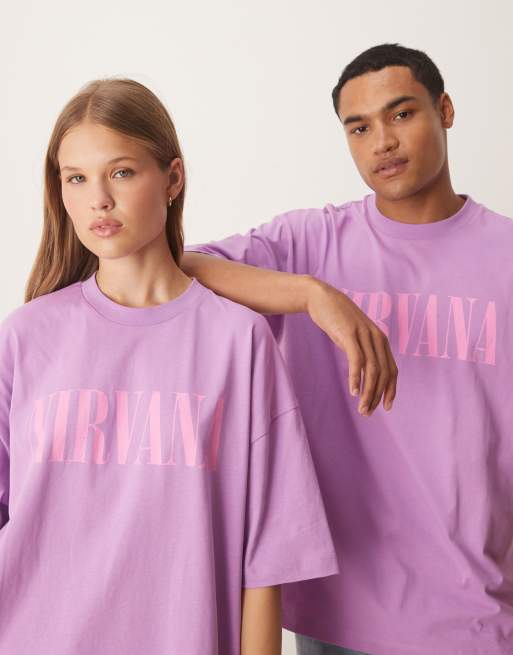 ASOS DESIGN – Unisex-T-Shirt in verwaschenem Lila mit Nirvana-Print und Oversize-Schnitt, 4 von 4