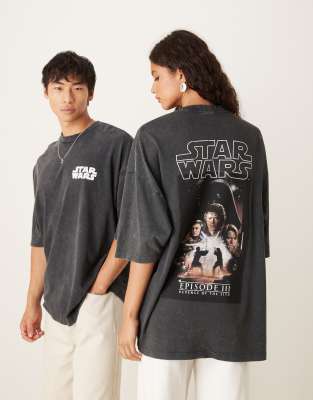 ASOS DESIGN – Unisex-T-Shirt in verwaschenem Schwarz mit Oversize-Passform und „Star Wars Episode III“-Prints - view 1
