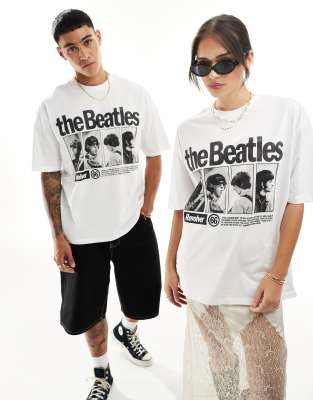 ASOS DESIGN - Unisex-T-Shirt in Weiß mit lizenziertem „the Beatles"-Print und Oversize-Passform