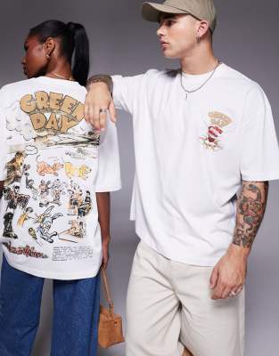 ASOS DESIGN - Unisex-T-Shirt in Weiß mit Oversize-Schnitt und lizentierten „Green Day"-Prints