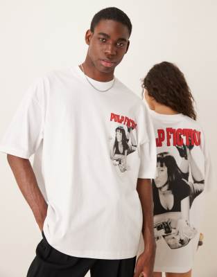 ASOS DESIGN - Unisex-T-Shirt in Weiß mit „Pulp Fiction"-Print und Oversize-Schnitt