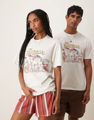 ASOS DESIGN - Unisex-T-Shirt in Weiß mit „The Flintstones"-Print und Oversize-Passform