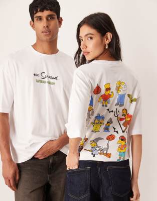 ASOS DESIGN - Unisex-T-Shirt in Weiß mit „The Simpsons"-Halloween-Print und Oversize-Schnitt