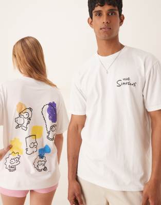 ASOS DESIGN - Unisex-T-Shirt in Weiß mit „The Simpsons"-Prints und Oversize-Schnitt
