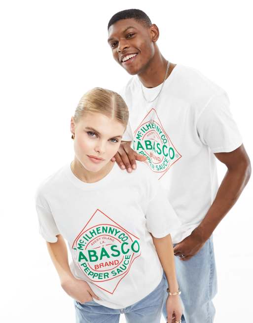 ASOS DESIGN - Unisex T-shirt in wit met Tabasco-logoprint